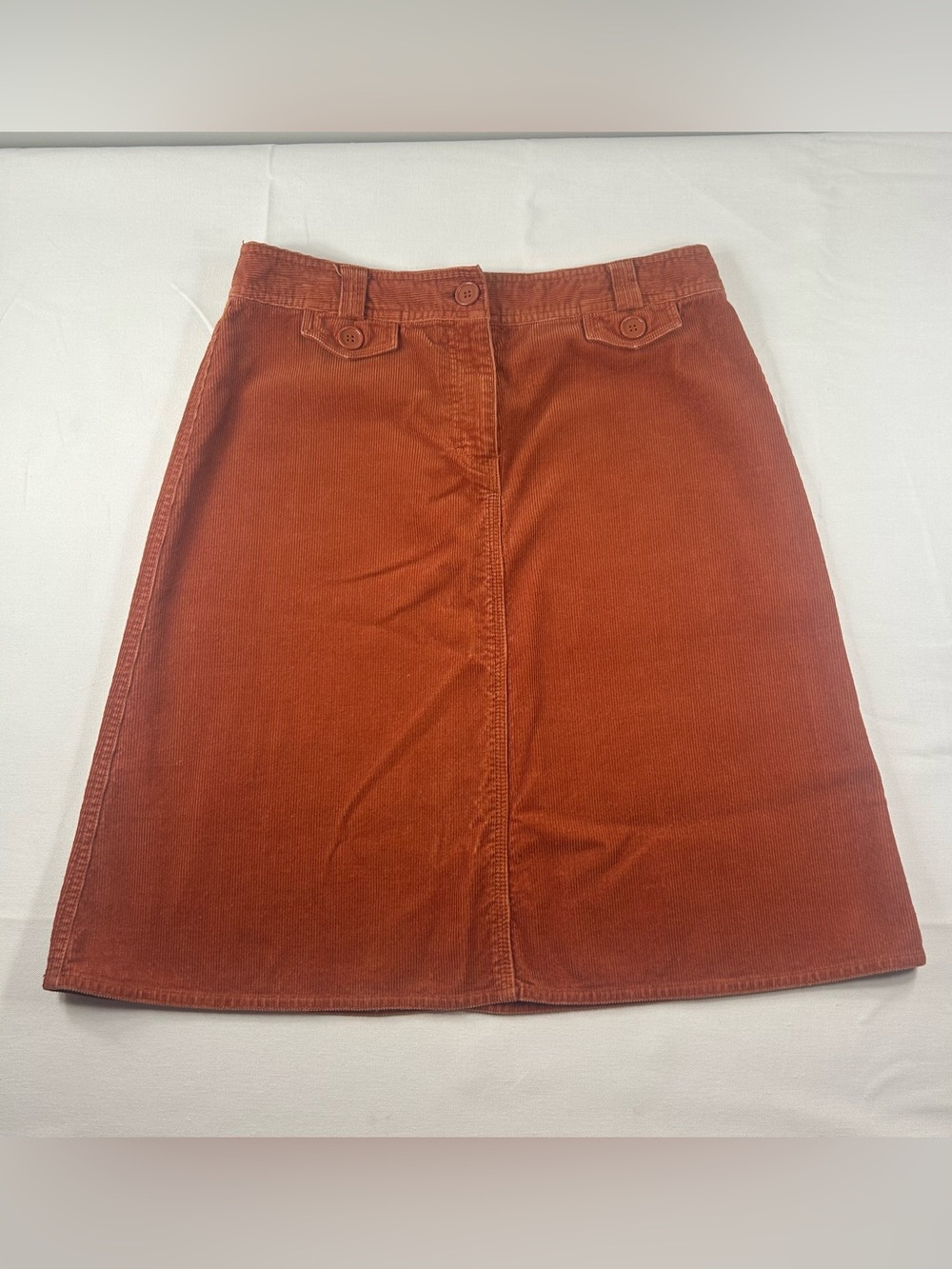 H&M Burnt Orange Corduroy Skirt Size 8 EU 38 Knee Length Retro 70s Minimalist